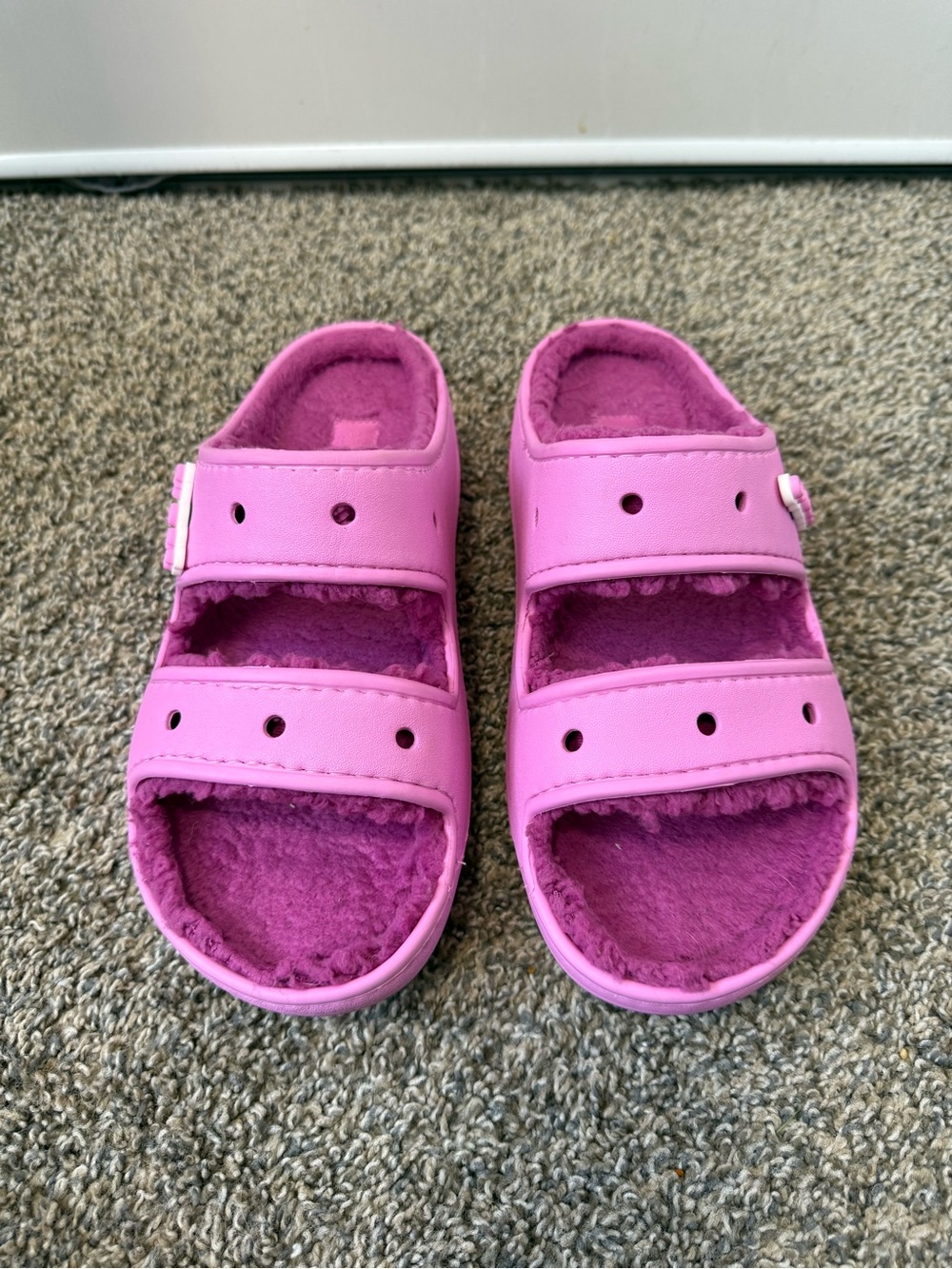 CROCS Women's Pink Plush Two-Strap Slide Sandals